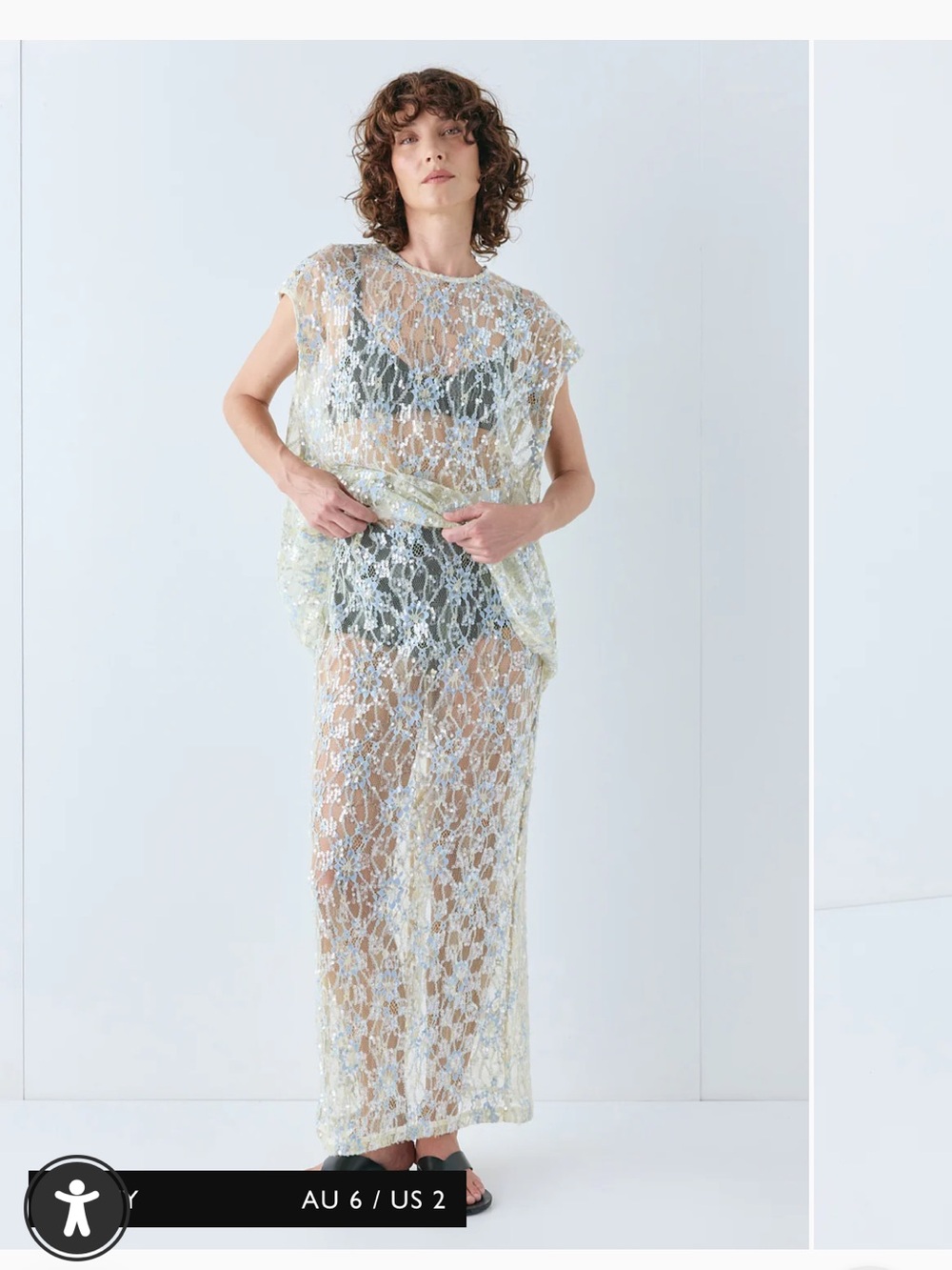 Sheer Metallic Lace Robe Set in Gold - Picture 4 of 5